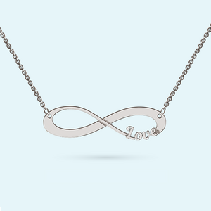Cut out name on an infinity necklace in sterling silver